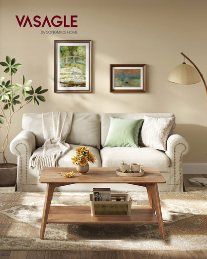 Coffee Table, 2-Tier Living Room Table with Storage, Center Table with Rounded Corners - HWLEXTRA 