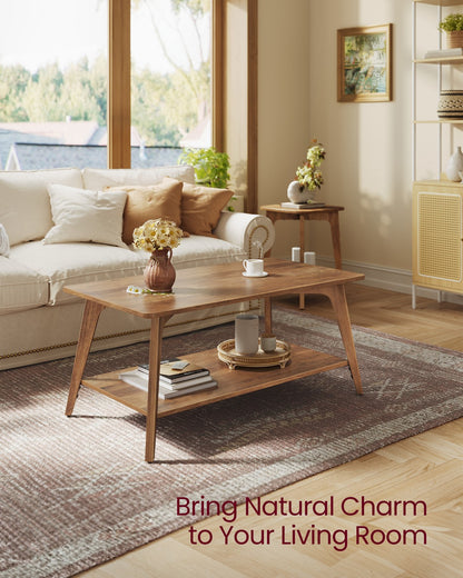 Coffee Table, 2-Tier Living Room Table with Storage, Center Table with Rounded Corners - HWLEXTRA 