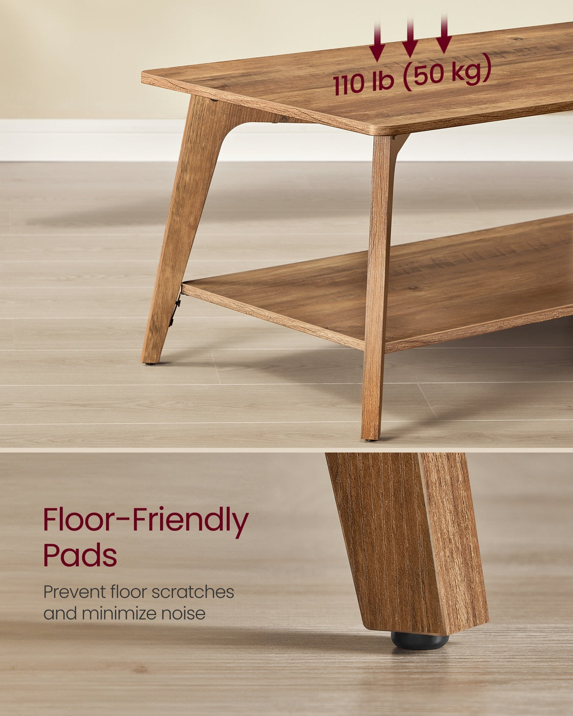 Coffee Table, 2-Tier Living Room Table with Storage, Center Table with Rounded Corners - HWLEXTRA 