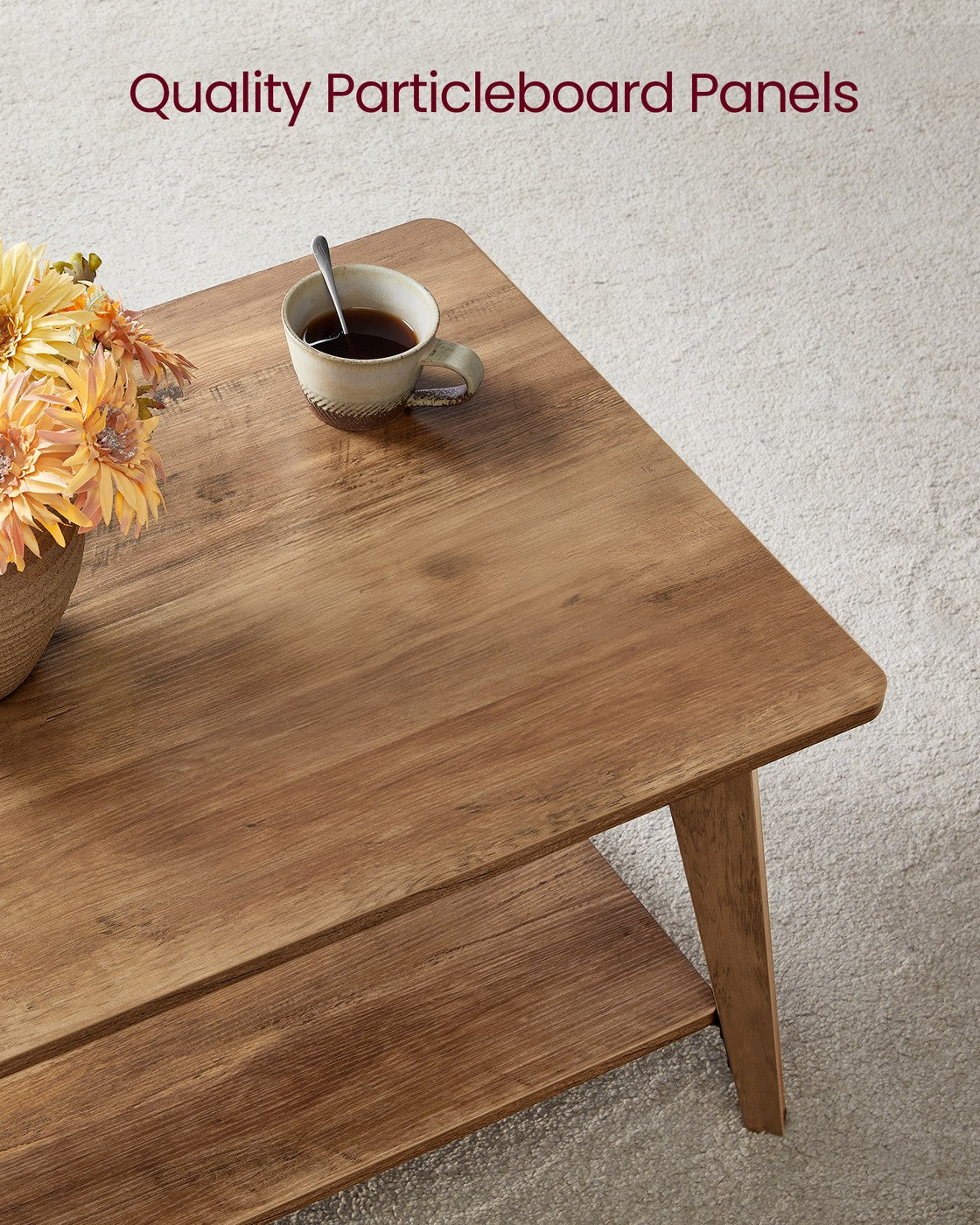 Coffee Table, 2-Tier Living Room Table with Storage, Center Table with Rounded Corners - HWLEXTRA 