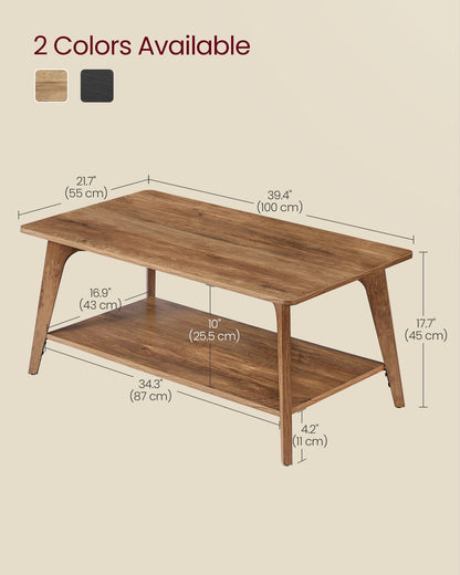 Coffee Table, 2-Tier Living Room Table with Storage, Center Table with Rounded Corners - HWLEXTRA 