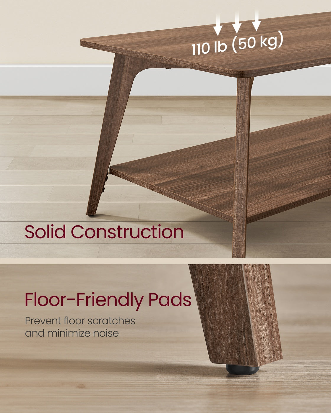 Coffee Table, 2-Tier Living Room Table with Storage, Center Table with Rounded Corners