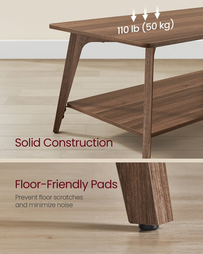 Coffee Table, 2-Tier Living Room Table with Storage, Center Table with Rounded Corners