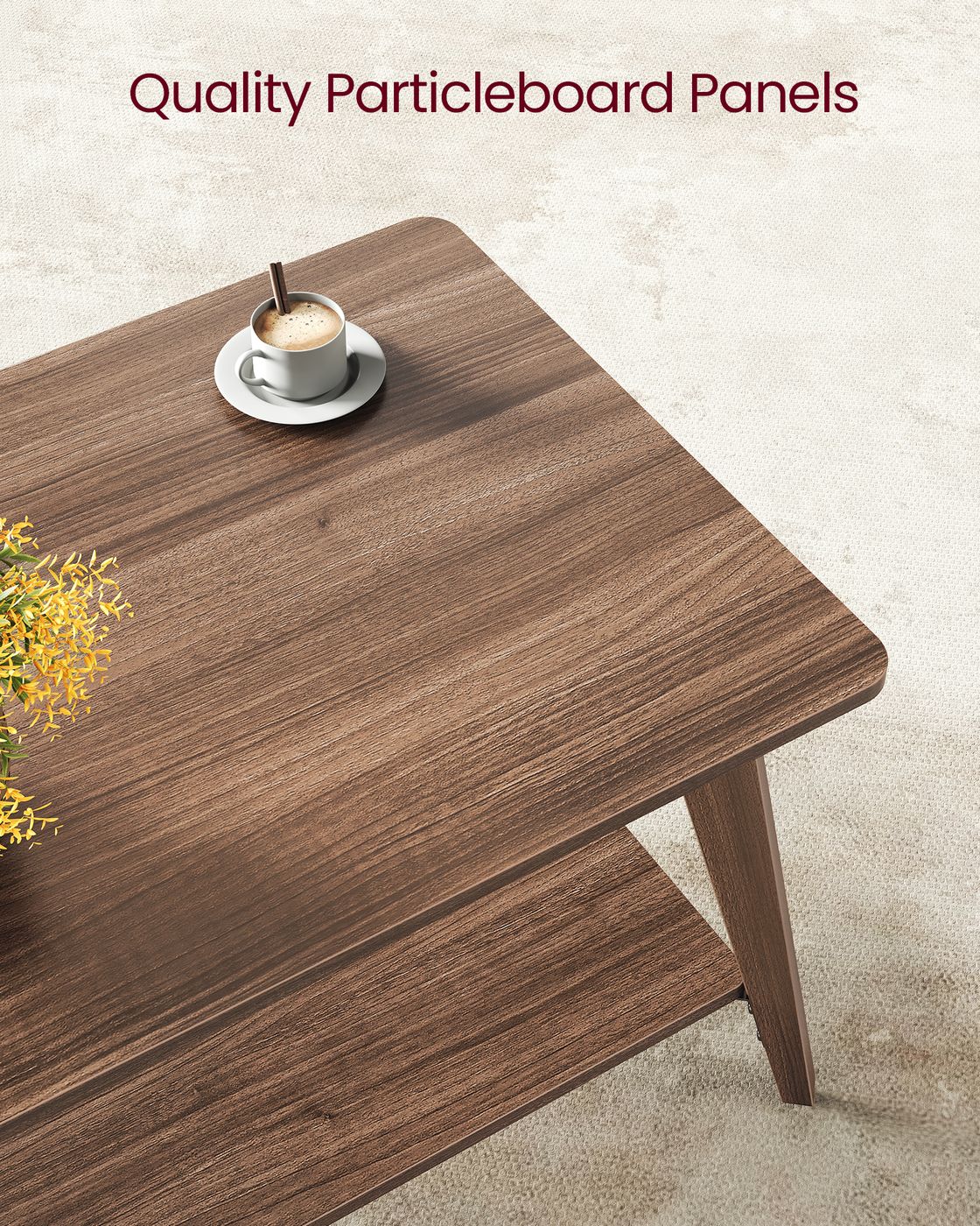 Coffee Table, 2-Tier Living Room Table with Storage, Center Table with Rounded Corners