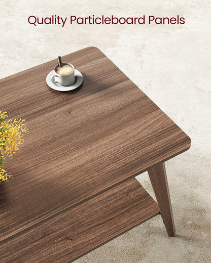 Coffee Table, 2-Tier Living Room Table with Storage, Center Table with Rounded Corners
