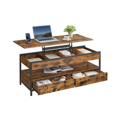 Lift Top Coffee Table with Hidden Compartments Rustic Brown and Ink Black - image 1