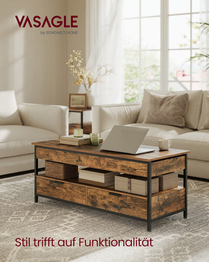 Lift Top Coffee Table with Hidden Compartments Rustic Brown and Ink Black