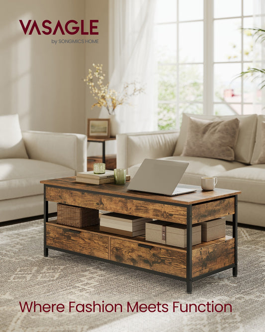 Lift Top Coffee Table with Hidden Compartments Rustic Brown and Ink Black - image 2