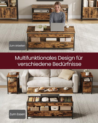 Lift Top Coffee Table with Hidden Compartments Rustic Brown and Ink Black