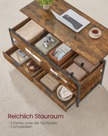 Lift Top Coffee Table with Hidden Compartments Rustic Brown and Ink Black