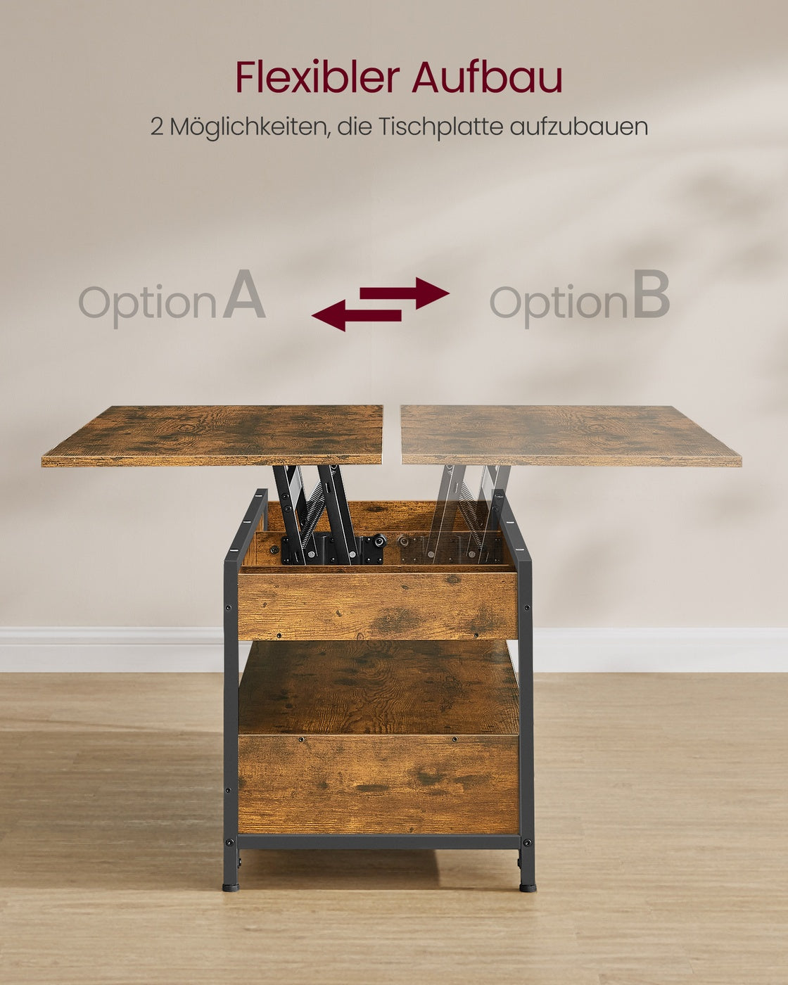 Lift Top Coffee Table with Hidden Compartments Rustic Brown and Ink Black