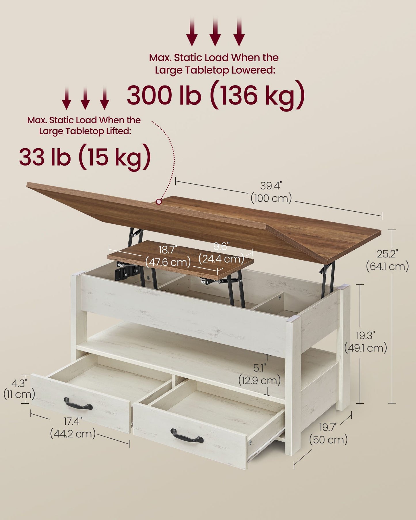 Lift Top Coffee Table, Center Table with Storage
