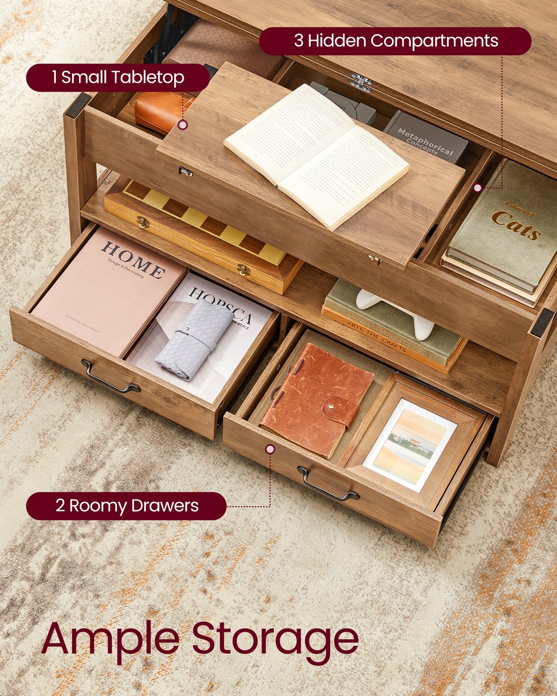 Lift Top Coffee Table, Center Table with Storage