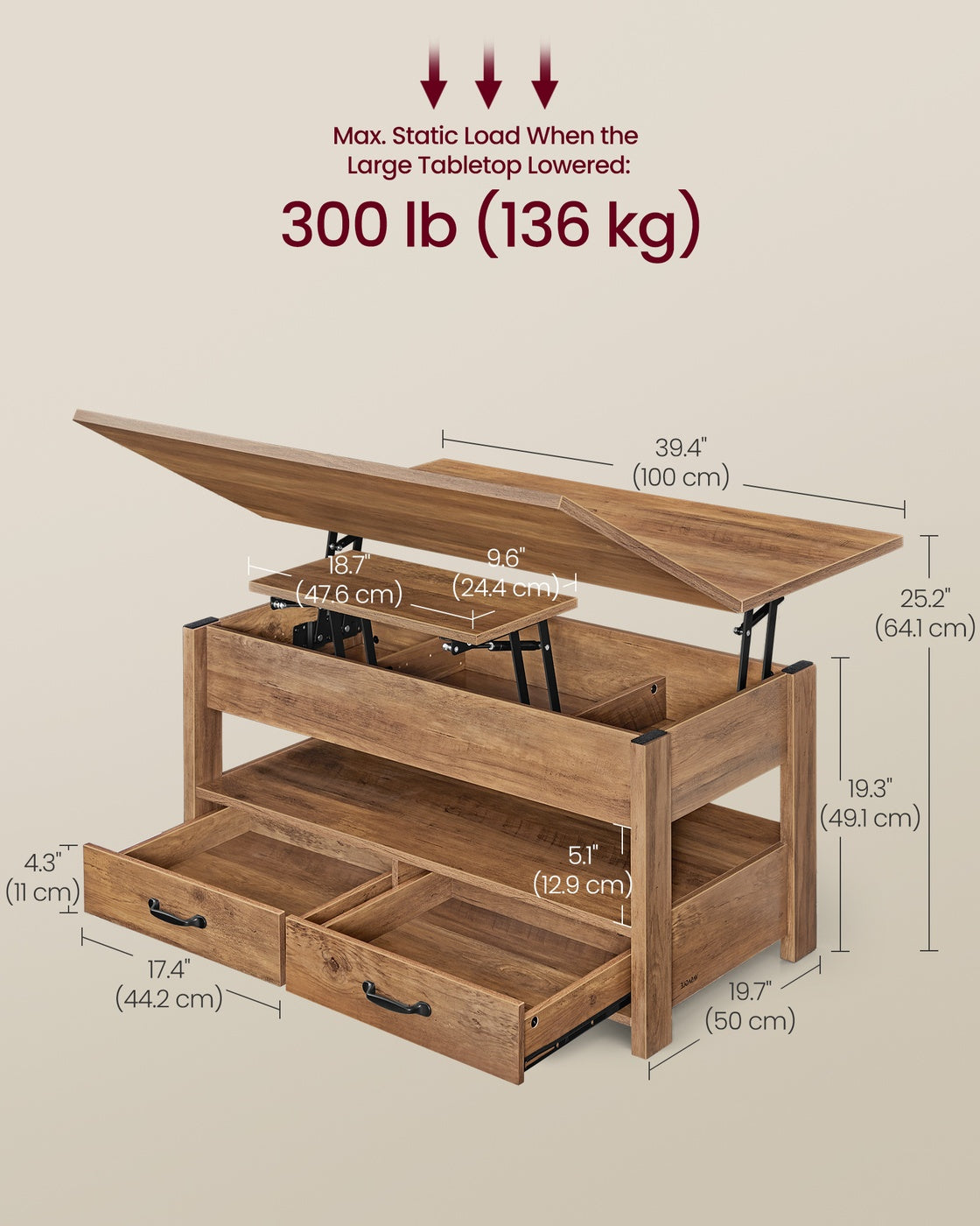 Lift Top Coffee Table, Center Table with Storage