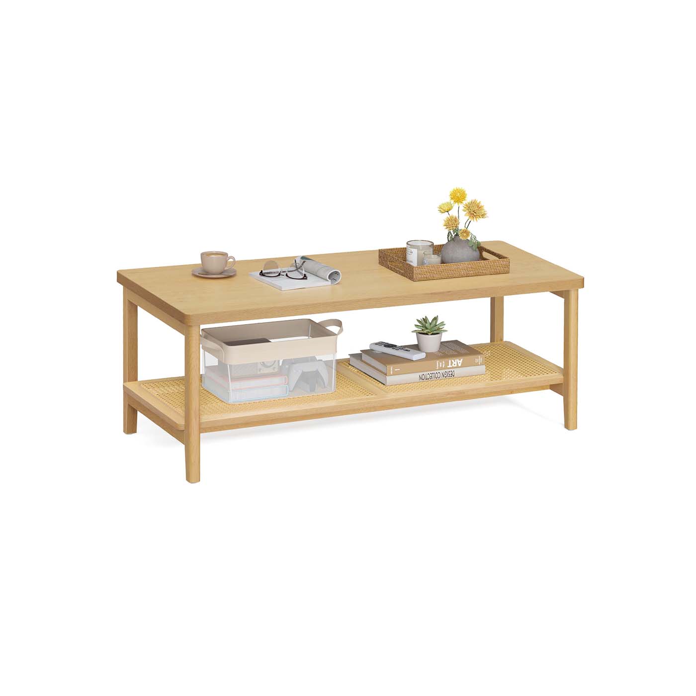2-Tier Coffee Table for Living Room, Rectangular Living Room Table