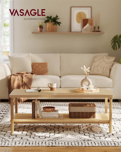 2-Tier Coffee Table for Living Room, Rectangular Living Room Table