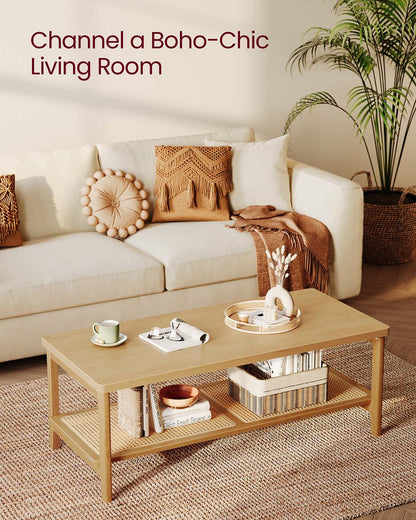 2-Tier Coffee Table for Living Room, Rectangular Living Room Table