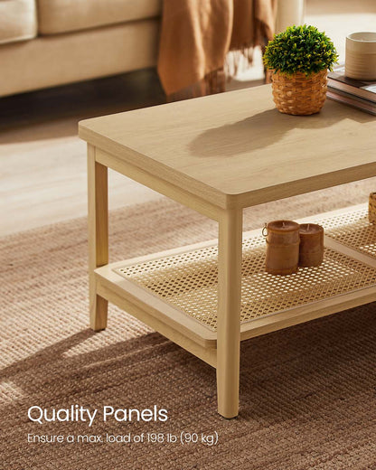 2-Tier Coffee Table for Living Room, Rectangular Living Room Table