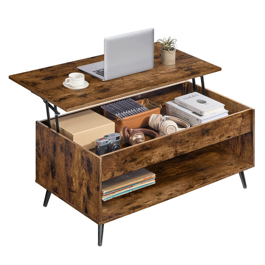 Lift-Top Dining Table with Storage, Brown and Black - image 1