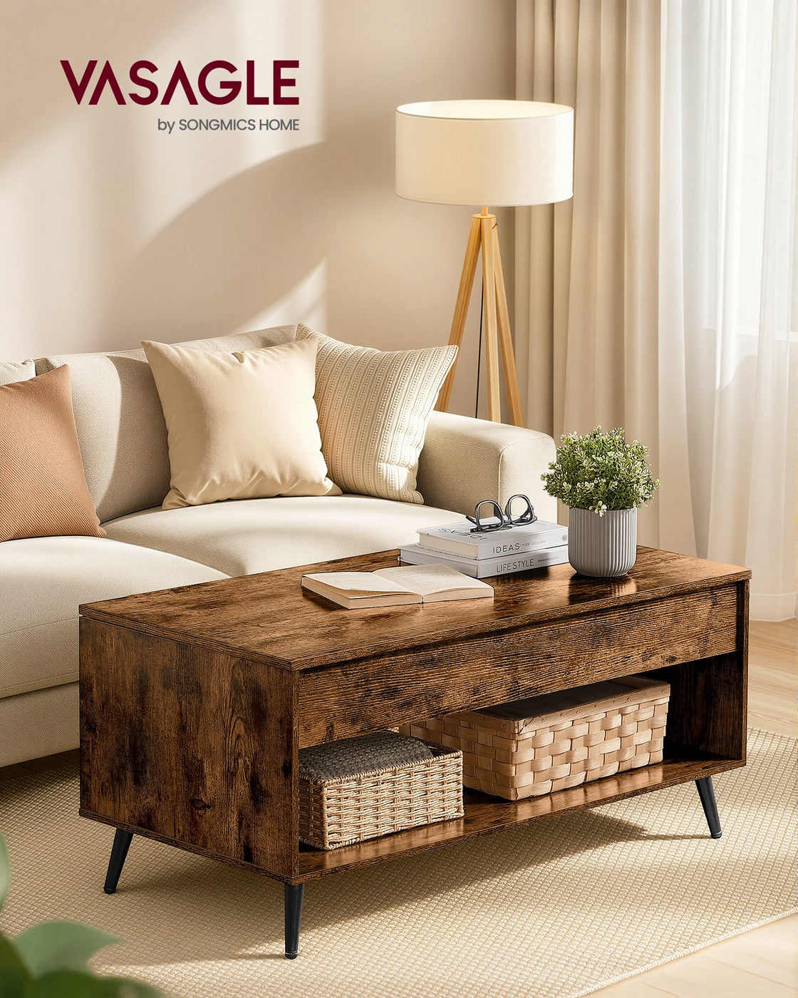 Lift-Top Dining Table with Storage, Brown and Black - image 2