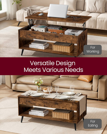 Lift-Top Dining Table with Storage, Brown and Black - image 3