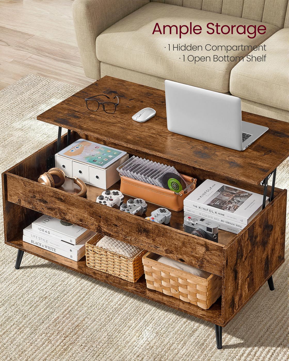 Lift-Top Dining Table with Storage, Brown and Black - image 4