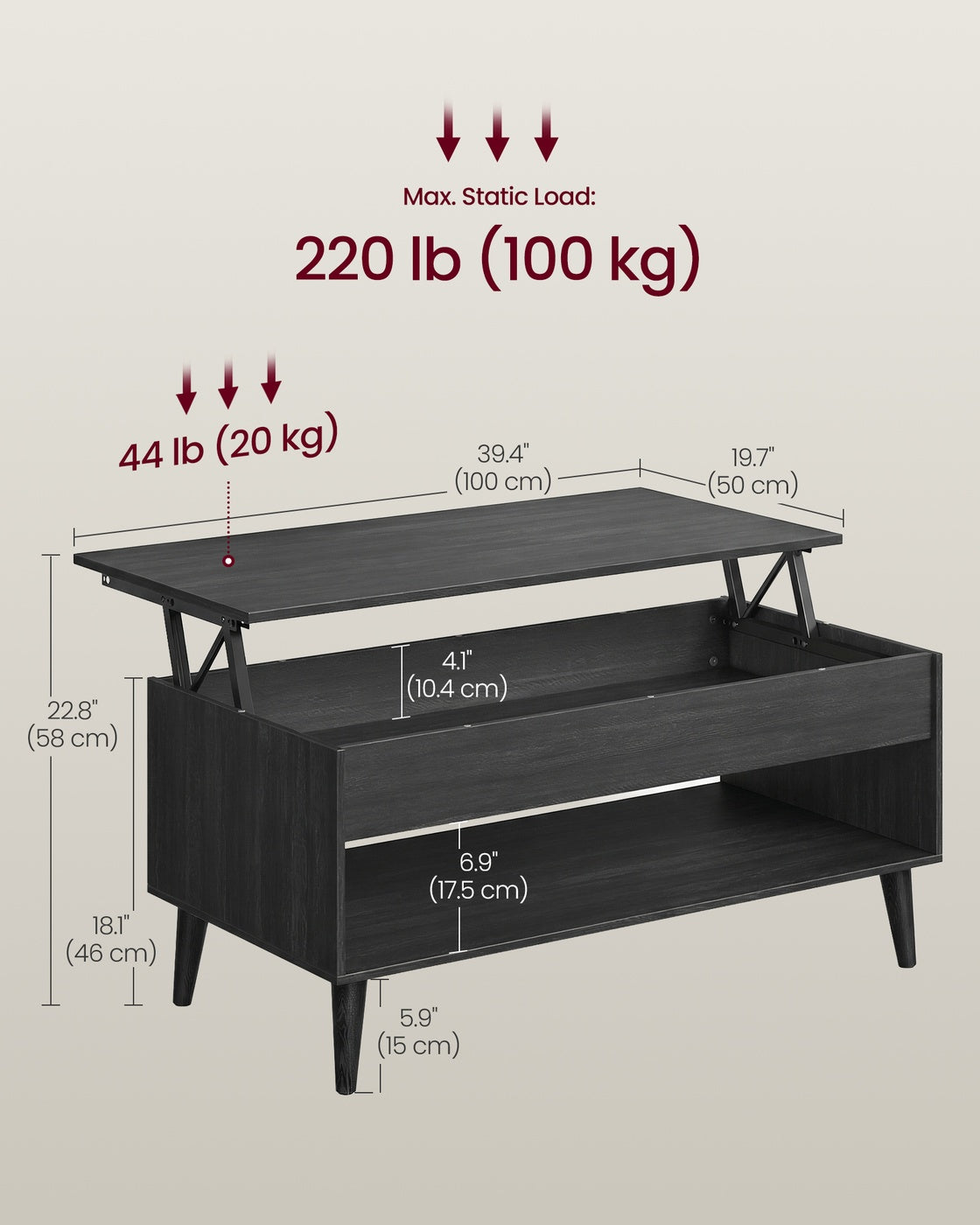 Lift top coffee table with hidden storage for living room - image 6