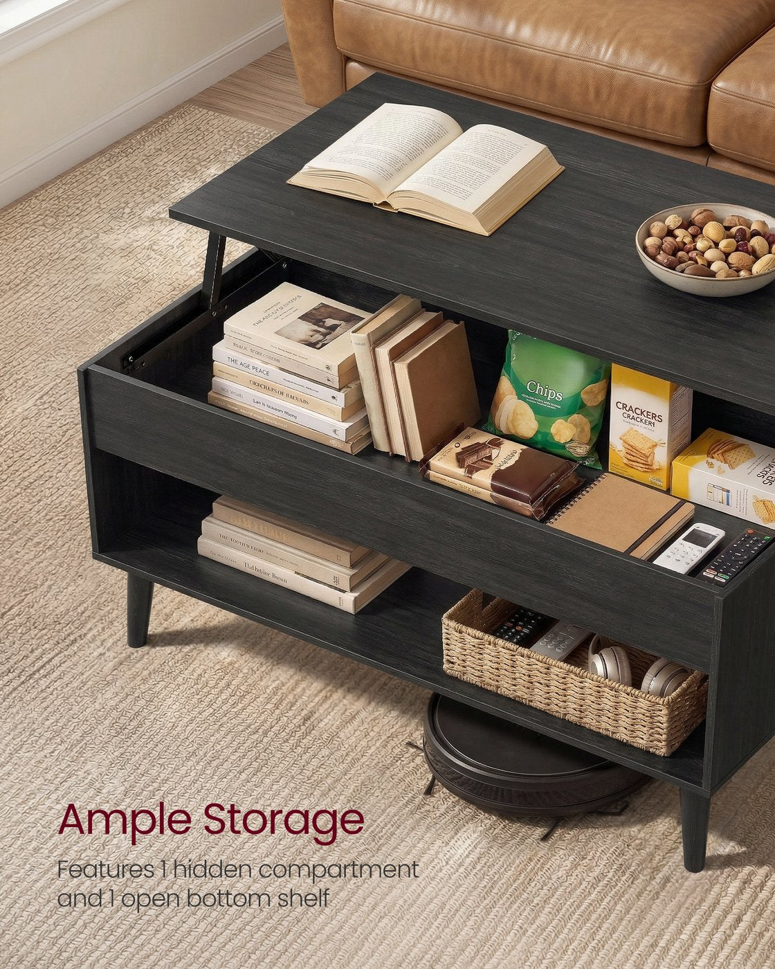 Lift top coffee table with hidden storage for living room - image 4