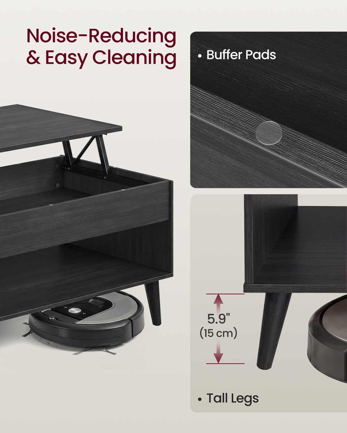 Lift top coffee table with hidden storage for living room - image 5