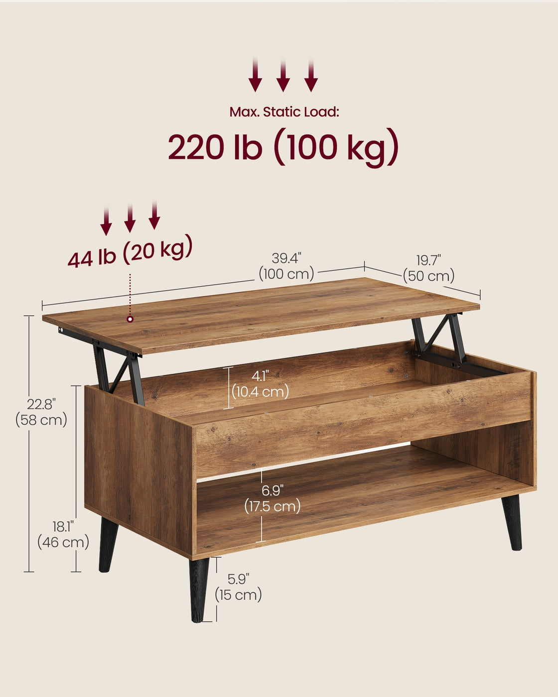 Lift top coffee table with hidden storage for living room - image 12