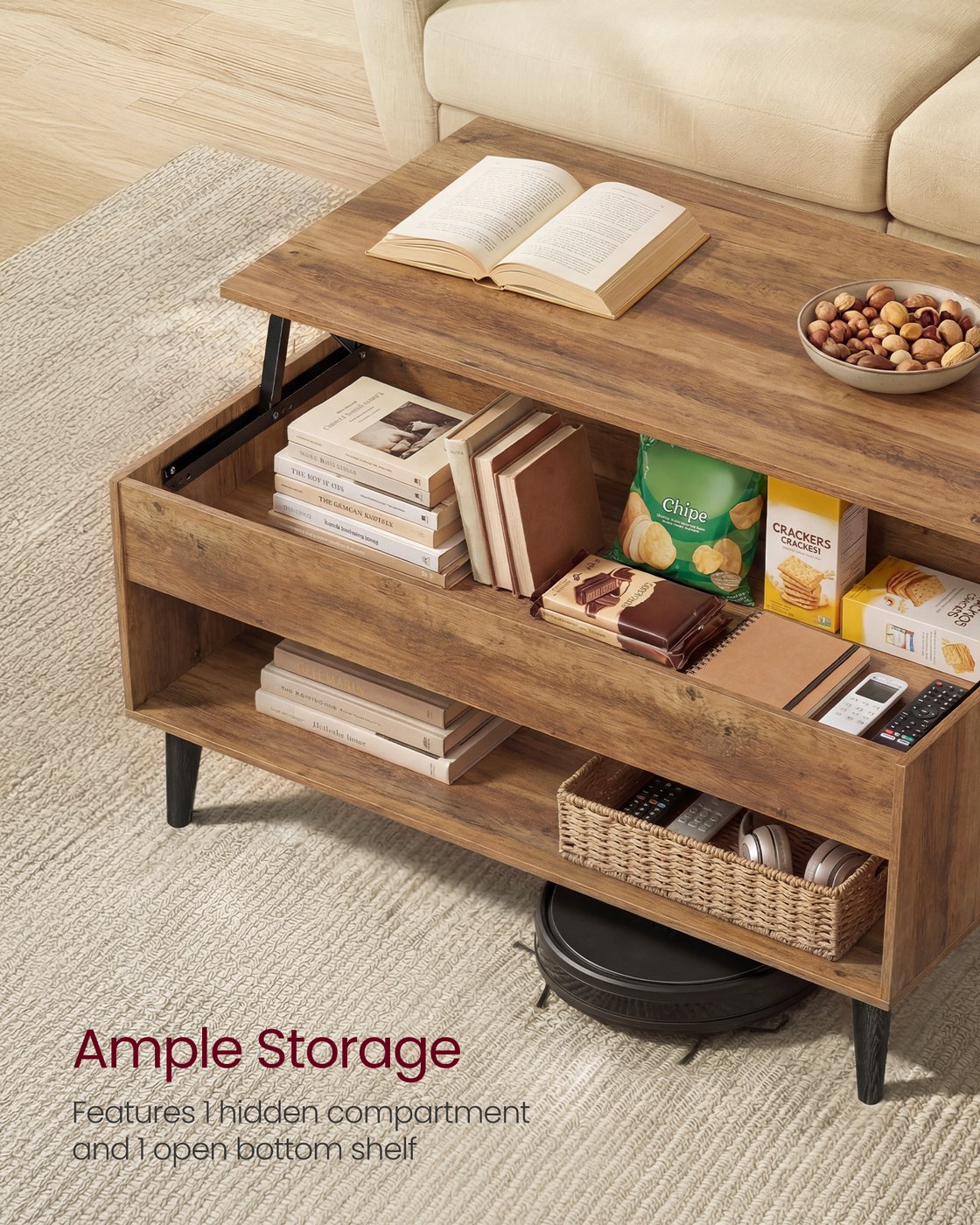 Lift top coffee table with hidden storage for living room - image 10