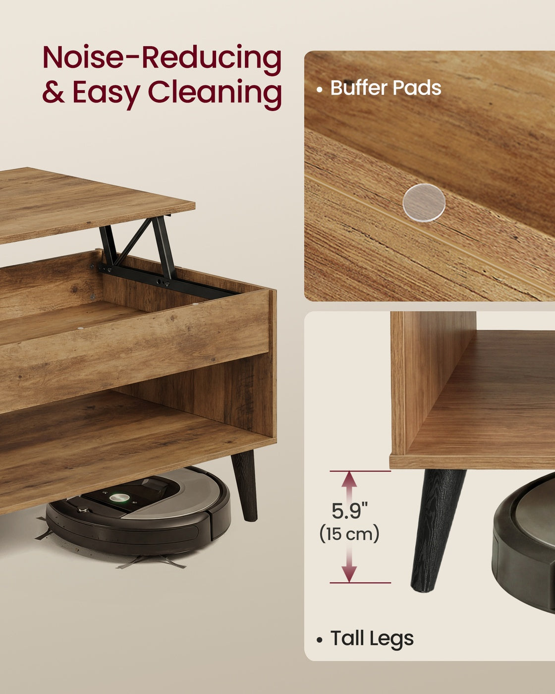 Lift top coffee table with hidden storage for living room - image 11