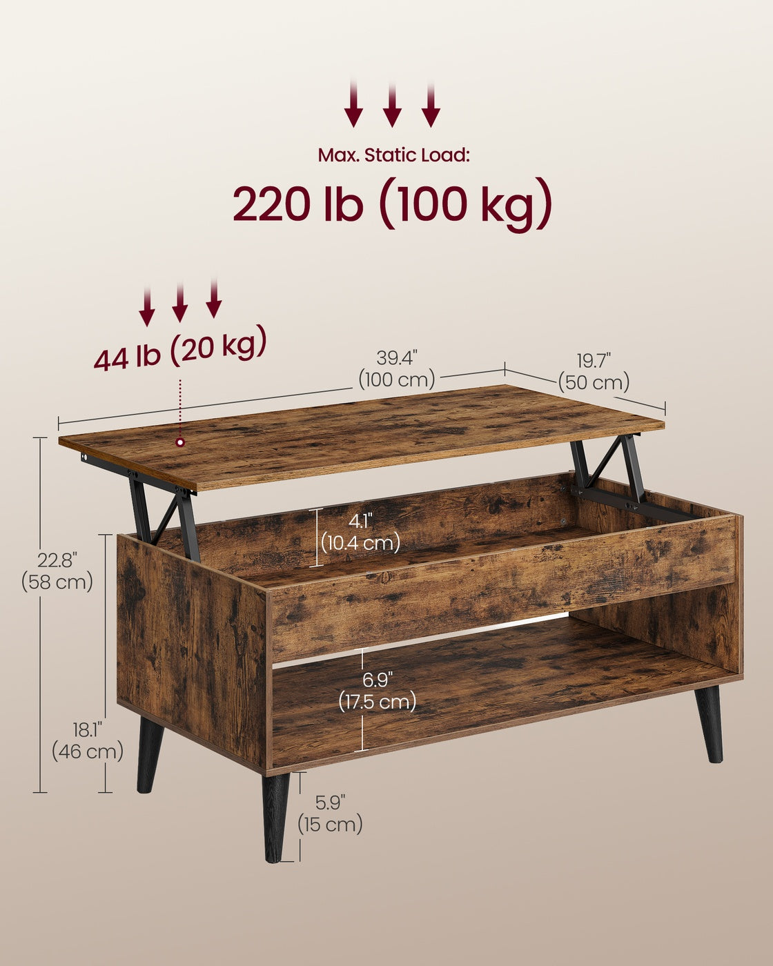Lift top coffee table with hidden storage for living room - image 18