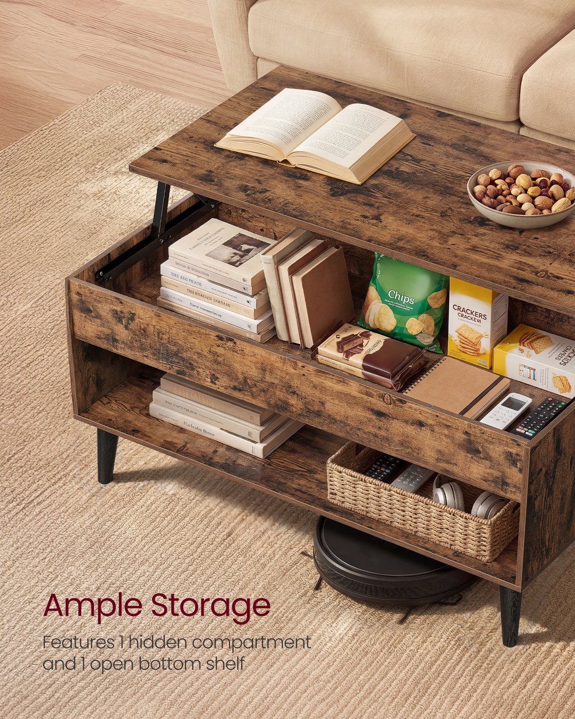 Lift top coffee table with hidden storage for living room - image 16