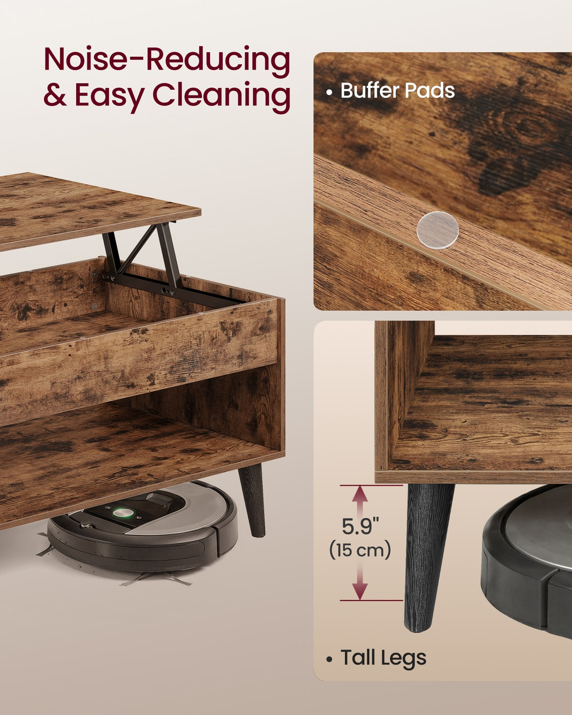 Lift top coffee table with hidden storage for living room - image 17