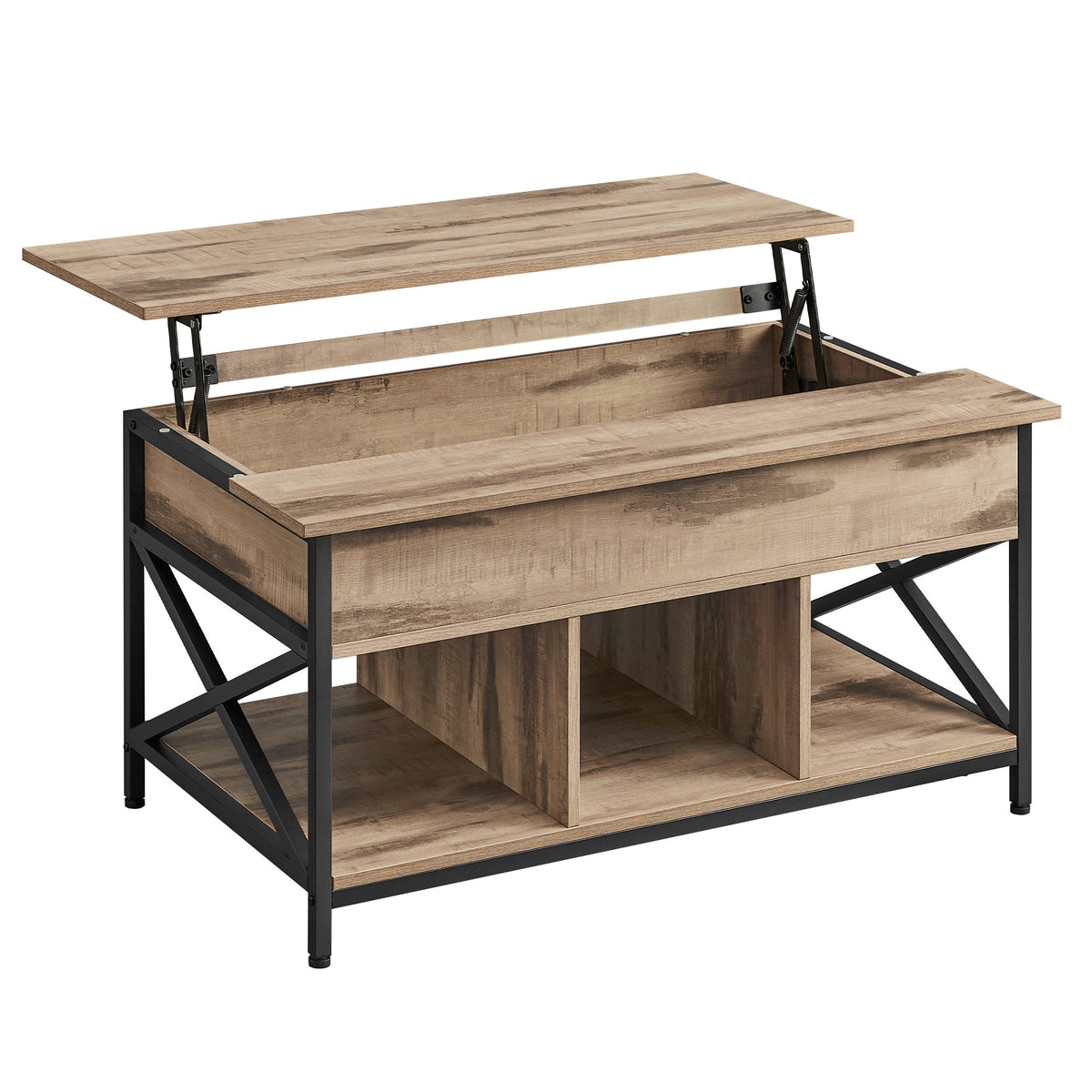 Lift-Top Table Coffee Table for Living Room, Open and Hidden Storage, X-Shaped Bars