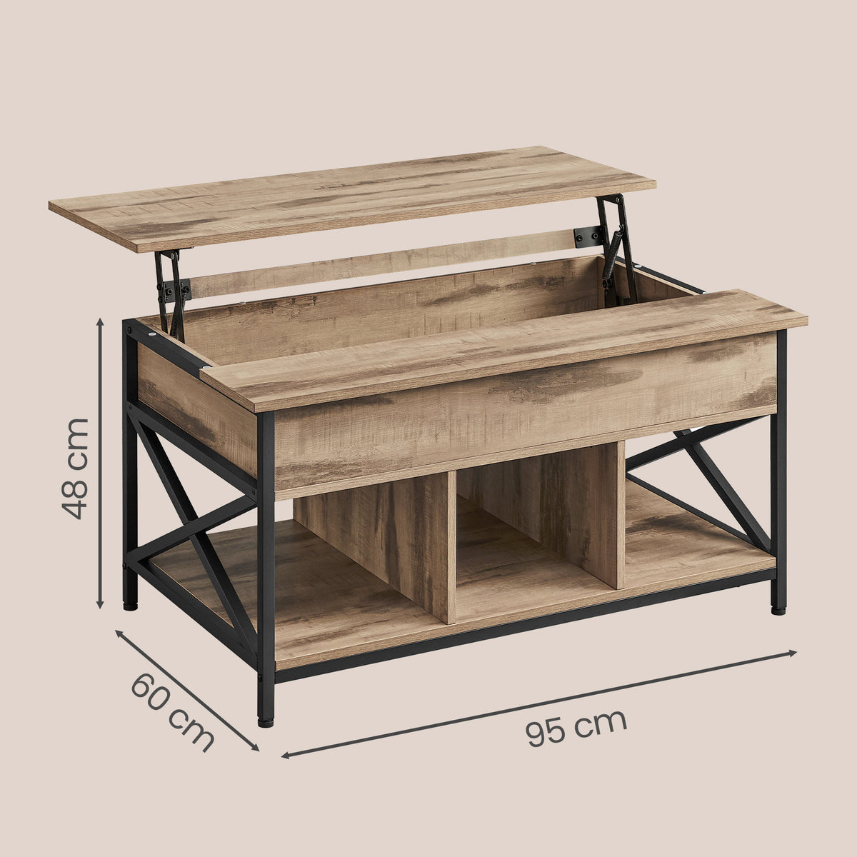 Lift-Top Table Coffee Table for Living Room, Open and Hidden Storage, X-Shaped Bars