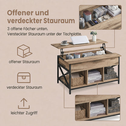 Lift-Top Table Coffee Table for Living Room, Open and Hidden Storage, X-Shaped Bars