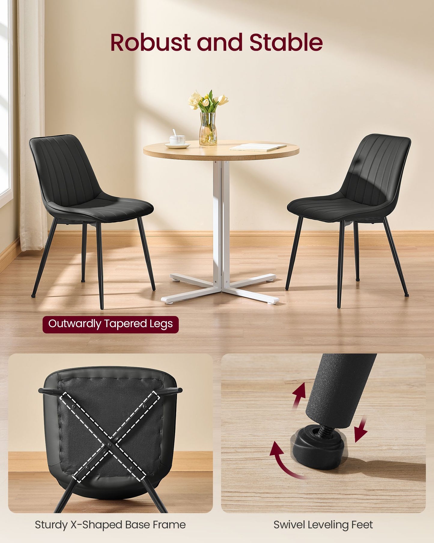 Dining Chairs, Upholstered Kitchen Chairs, Set of 2, Cloud White and Ink Black - image 12