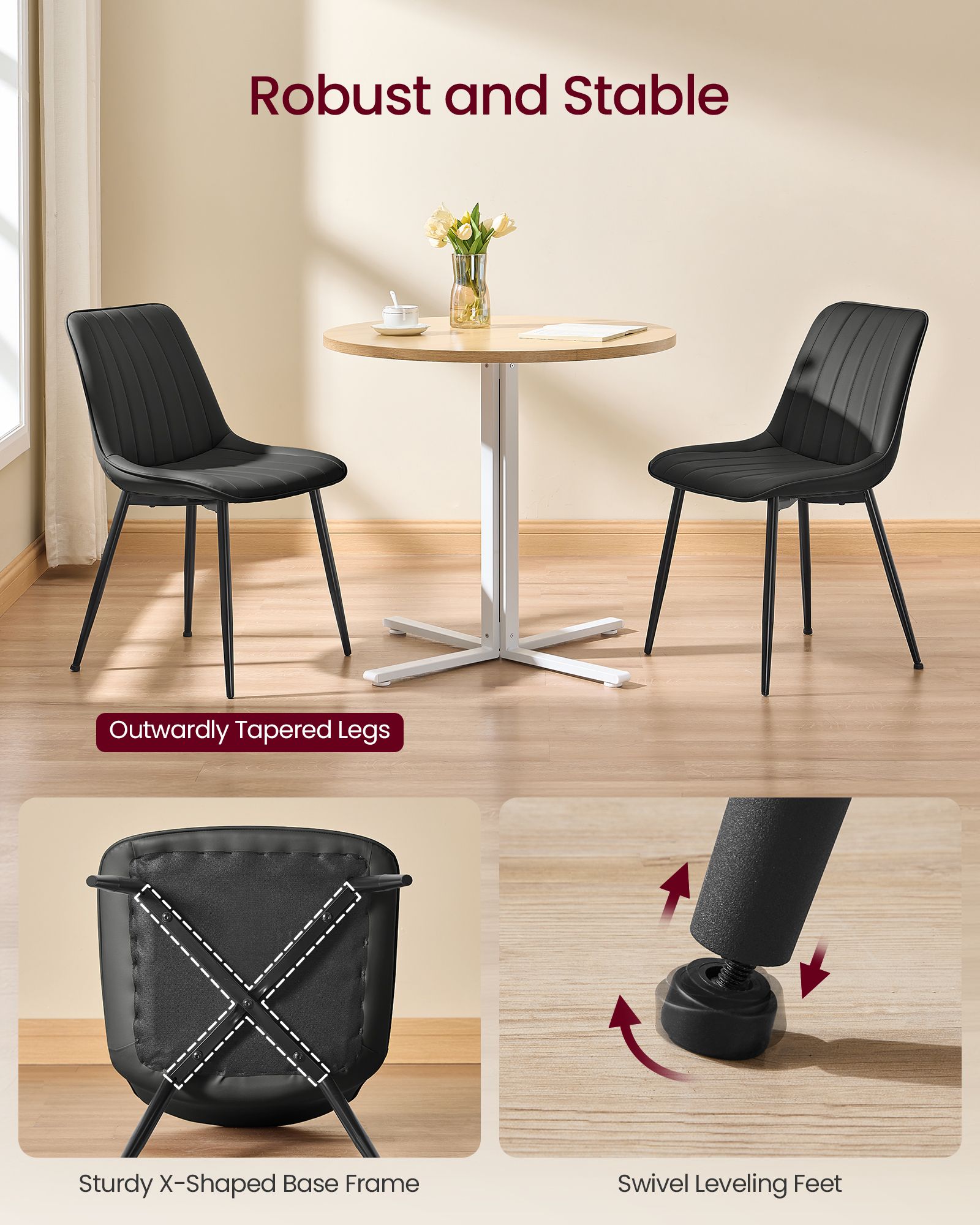 Dining Chairs, Upholstered Kitchen Chairs, Set of 2, Cloud White and Ink Black - image 12