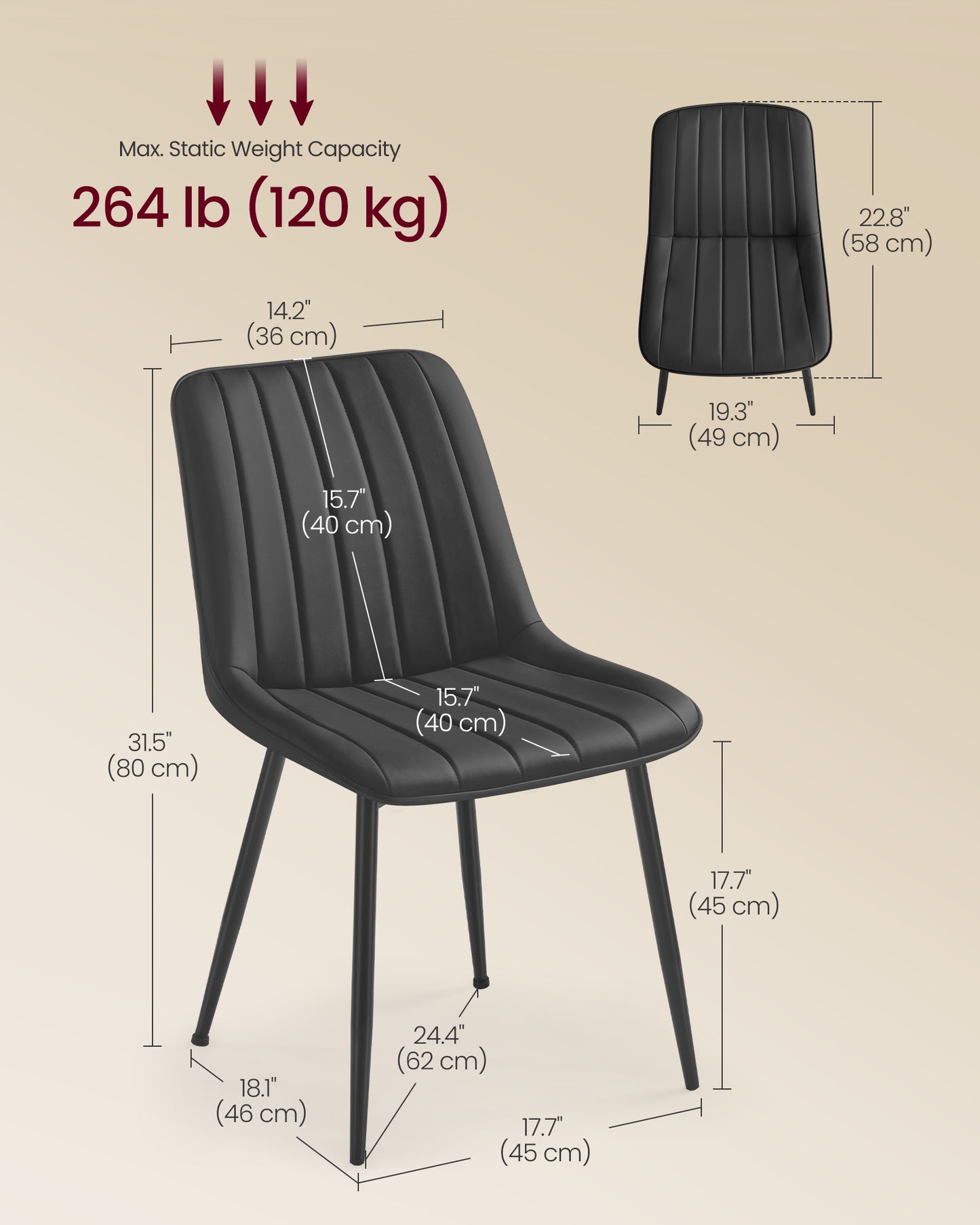 Dining Chairs, Upholstered Kitchen Chairs, Set of 2, Cloud White and Ink Black - image 13