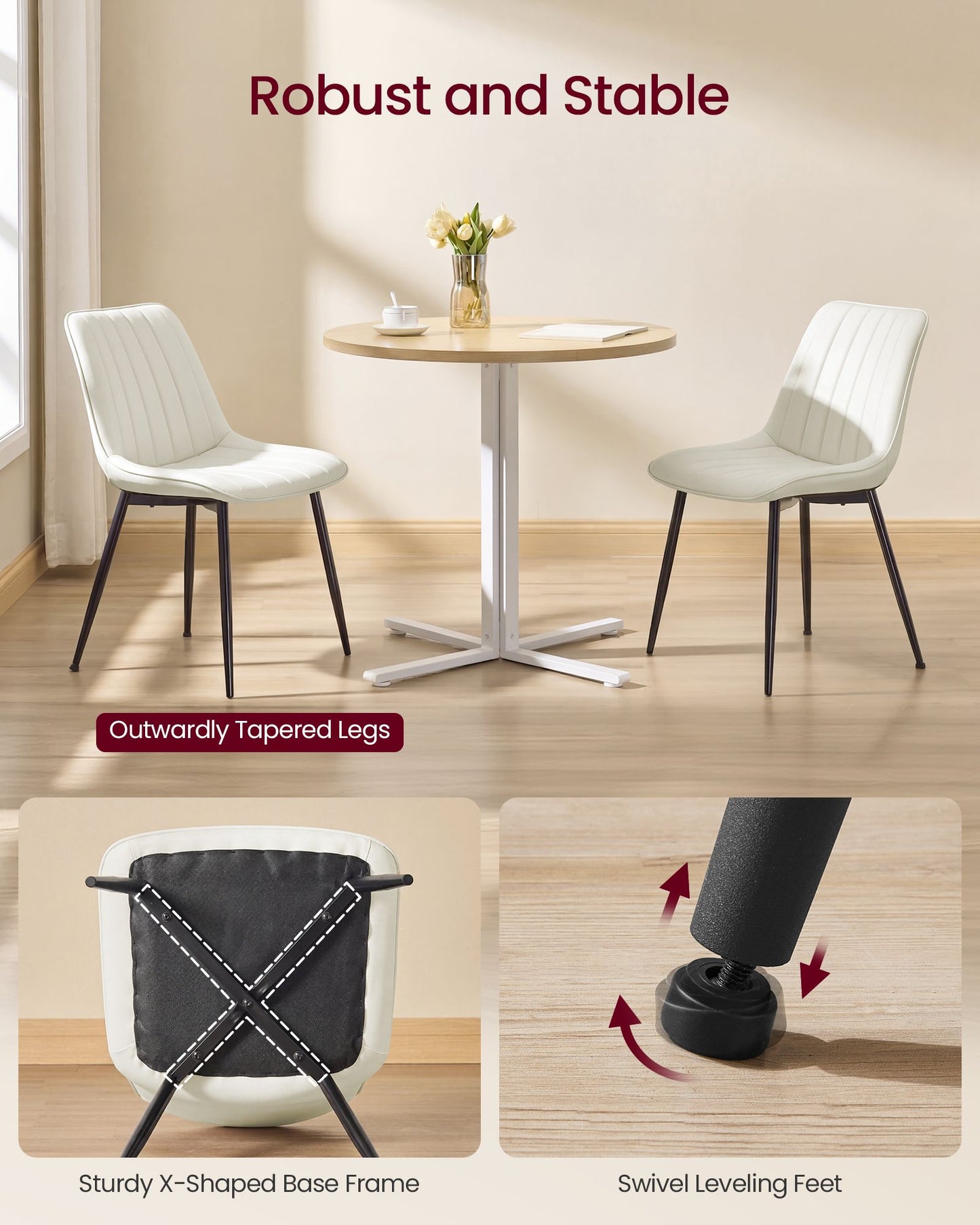 Dining Chairs, Upholstered Kitchen Chairs, Set of 2, Cloud White and Ink Black - image 3