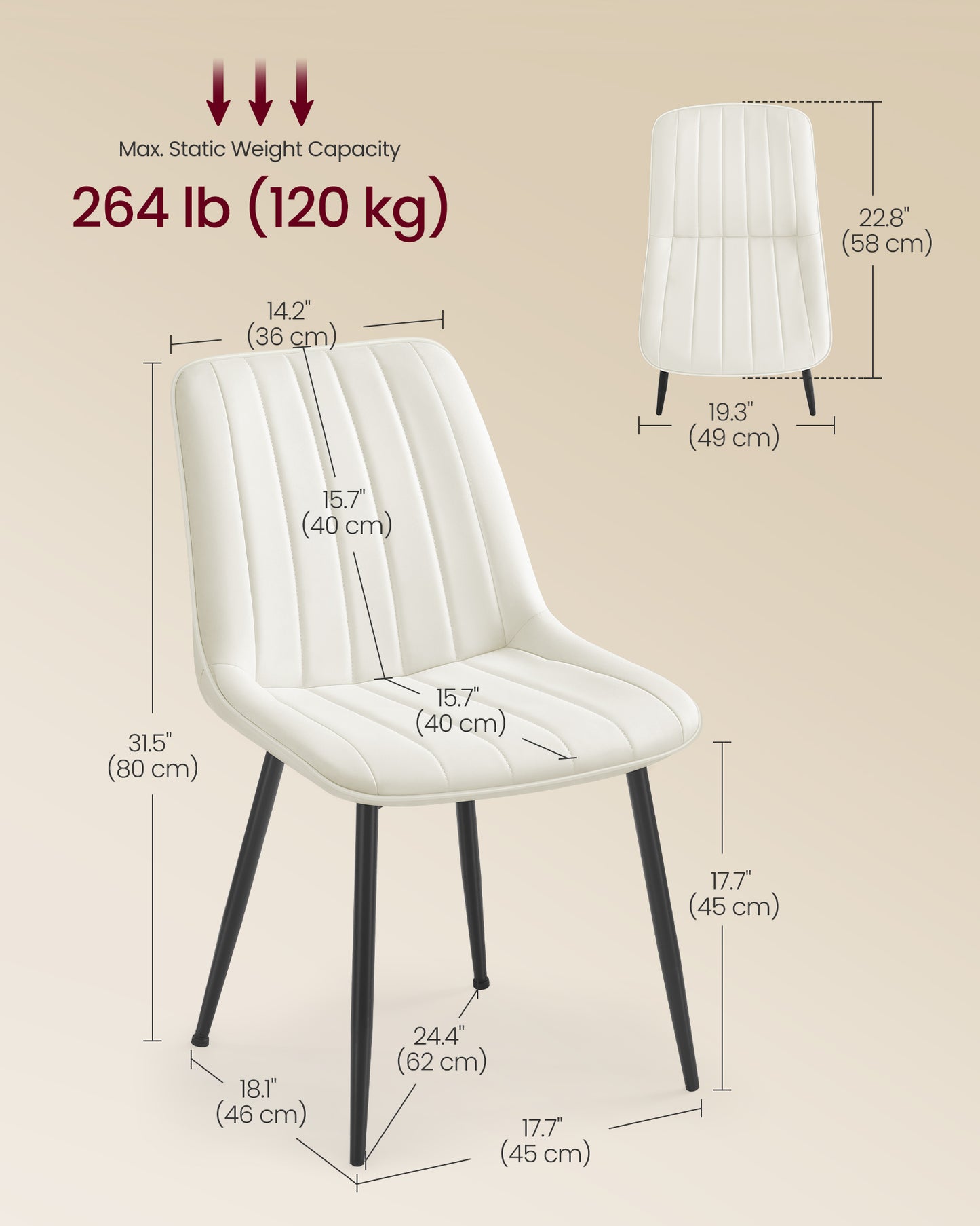 Dining Chairs, Upholstered Kitchen Chairs, Set of 2, Cloud White and Ink Black - image 4