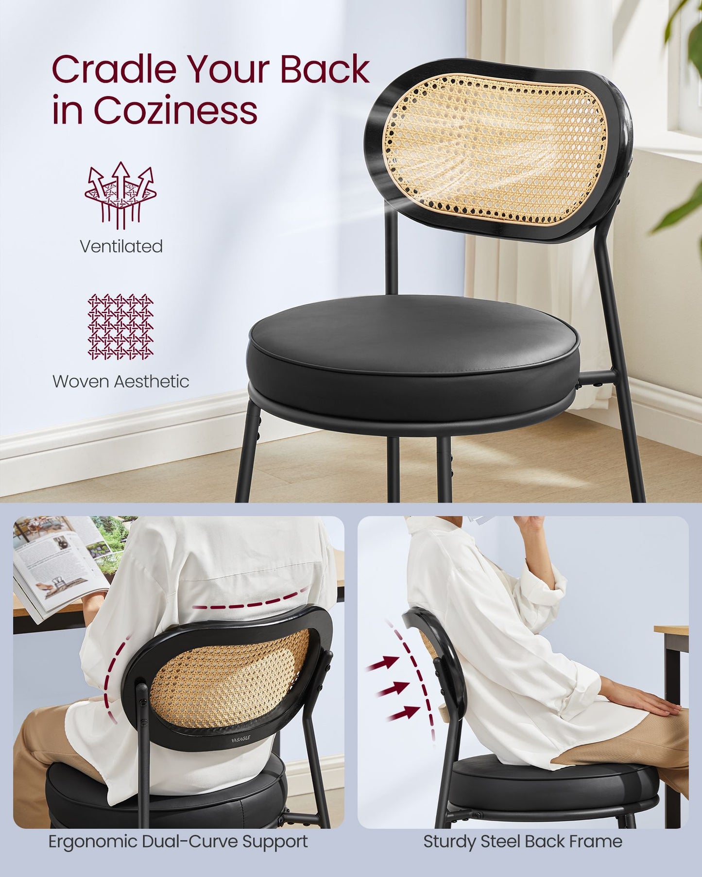 Dining Chairs, Set of 2 Accent Chair, Ink Black