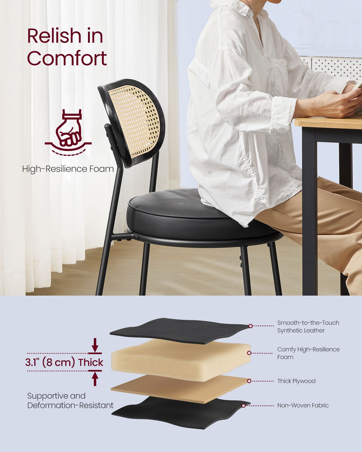Dining Chairs, Set of 2 Accent Chair, Ink Black