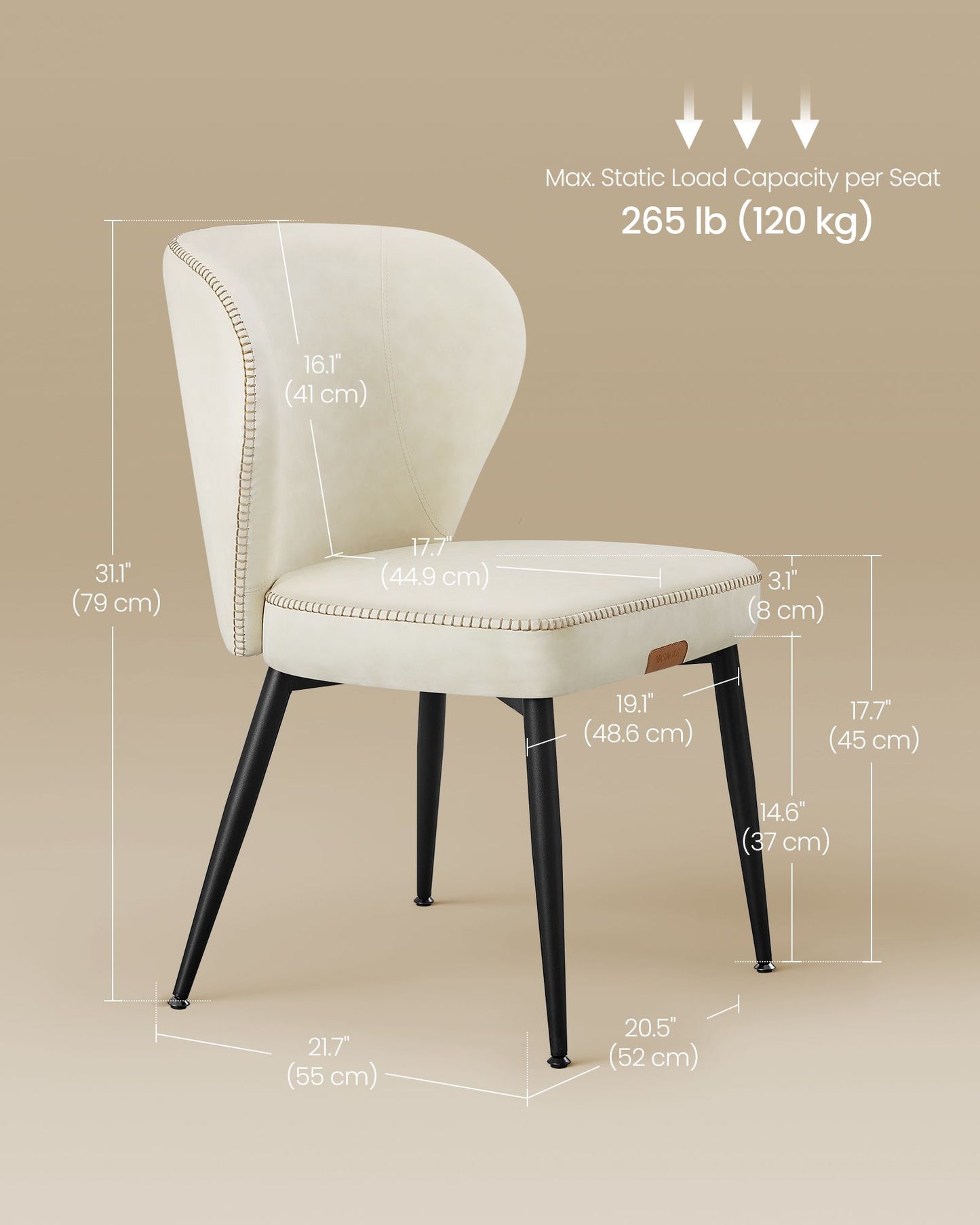 EKHO Collection - Dining Chairs Set of 2, Upholstered Kitchen Chairs, Comfortable Seat, Synthetic Leather with Stitching