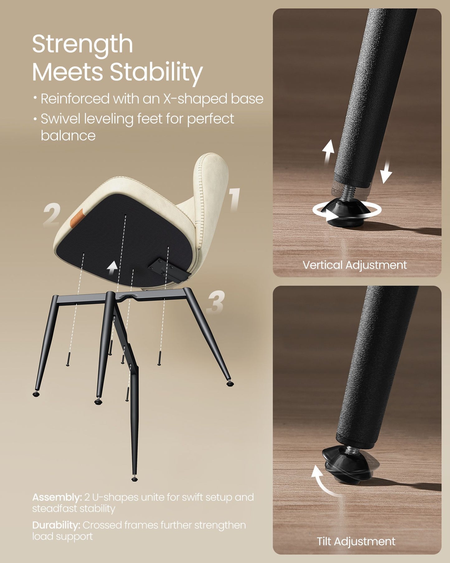 EKHO Collection - Dining Chairs Set of 2, Upholstered Kitchen Chairs, Comfortable Seat, Synthetic Leather with Stitching
