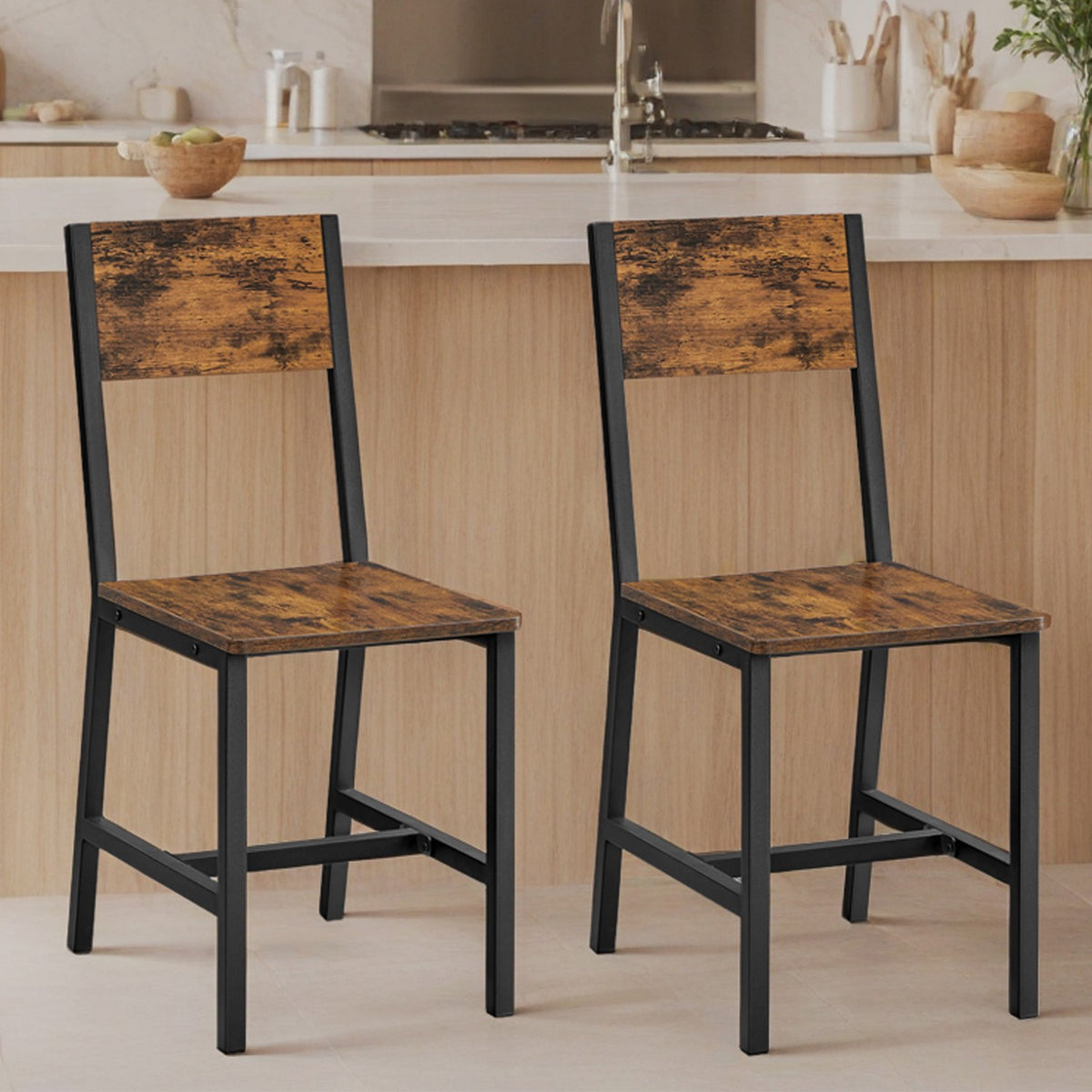 Set of 2 Kitchen Chairs, Rustic Dining Chairs with Back, for Kitchen, Bedroom, Living Room