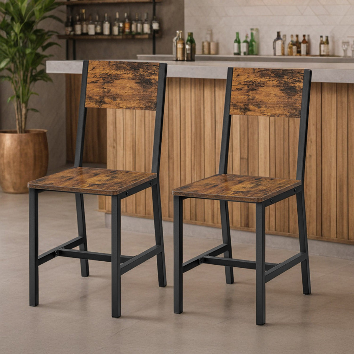 Set of 2 Kitchen Chairs, Rustic Dining Chairs with Back, for Kitchen, Bedroom, Living Room