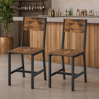Set of 2 Kitchen Chairs, Rustic Dining Chairs with Back, for Kitchen, Bedroom, Living Room